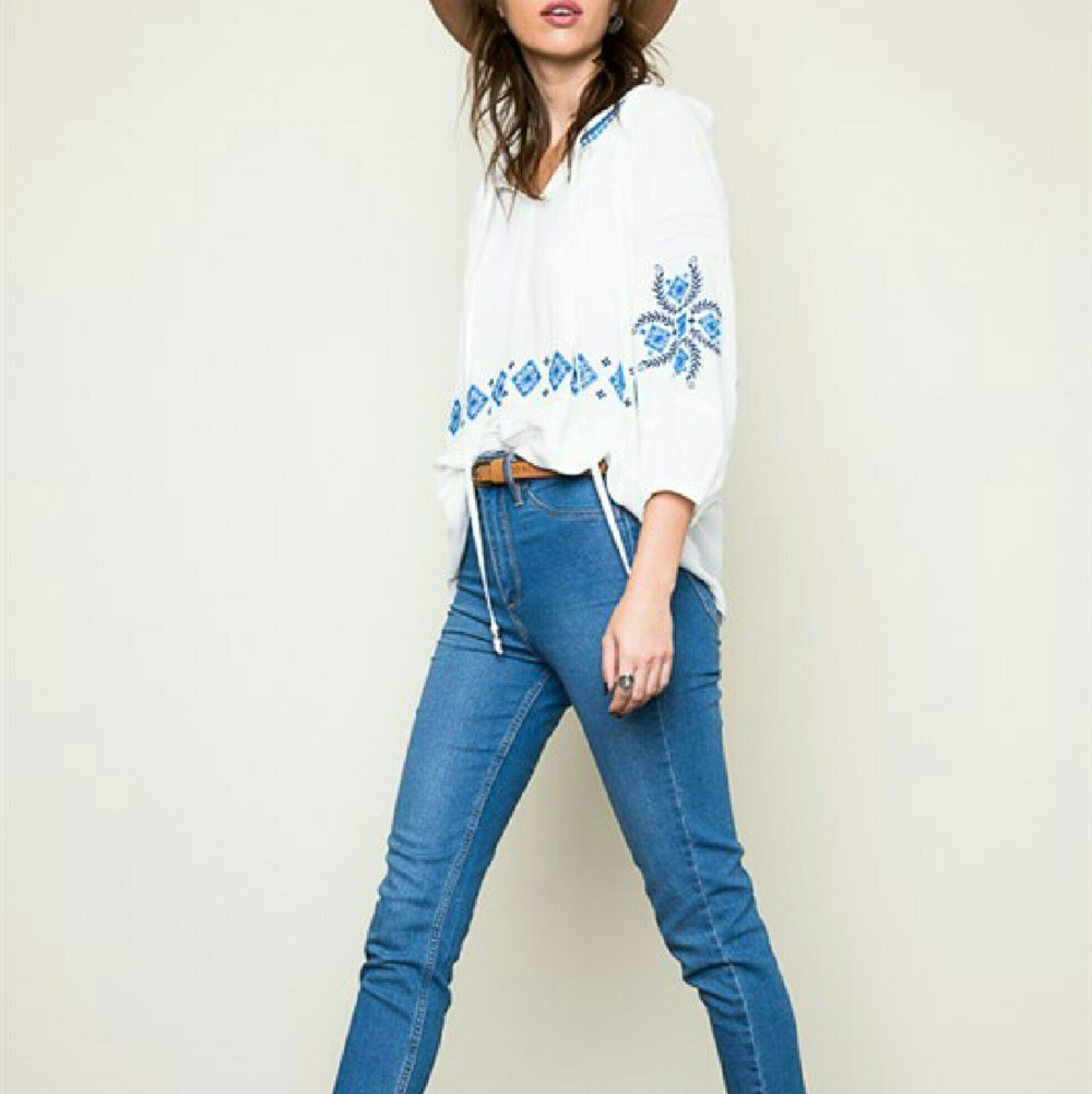 BN White Peasant Top Embroidered Tunic